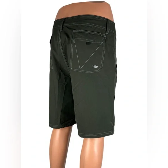 Aftco Mens 40 Fishing Shorts Green Cargo Outdoors Hybrid Nylon Stretch EUC